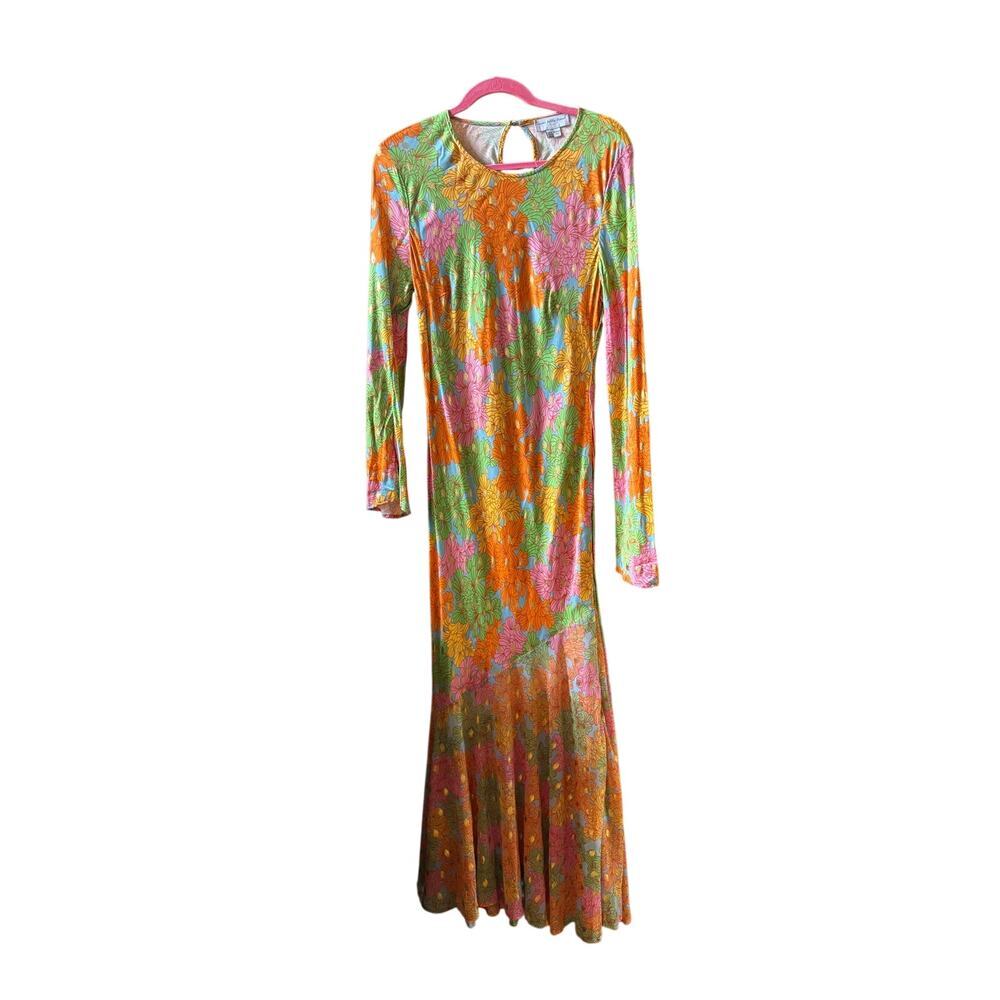 Never Full Dress Multicolor Floral Alaia Midi Long Sleeve Boho Dress 10/12 - Picture 10 of 16
